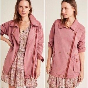 Anthropologie Letty Relaxed Moto Parka Utility Cottage Shabby Chic Mauve Jacket